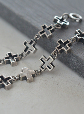 无怯纯银十字架女个性潮酷手链