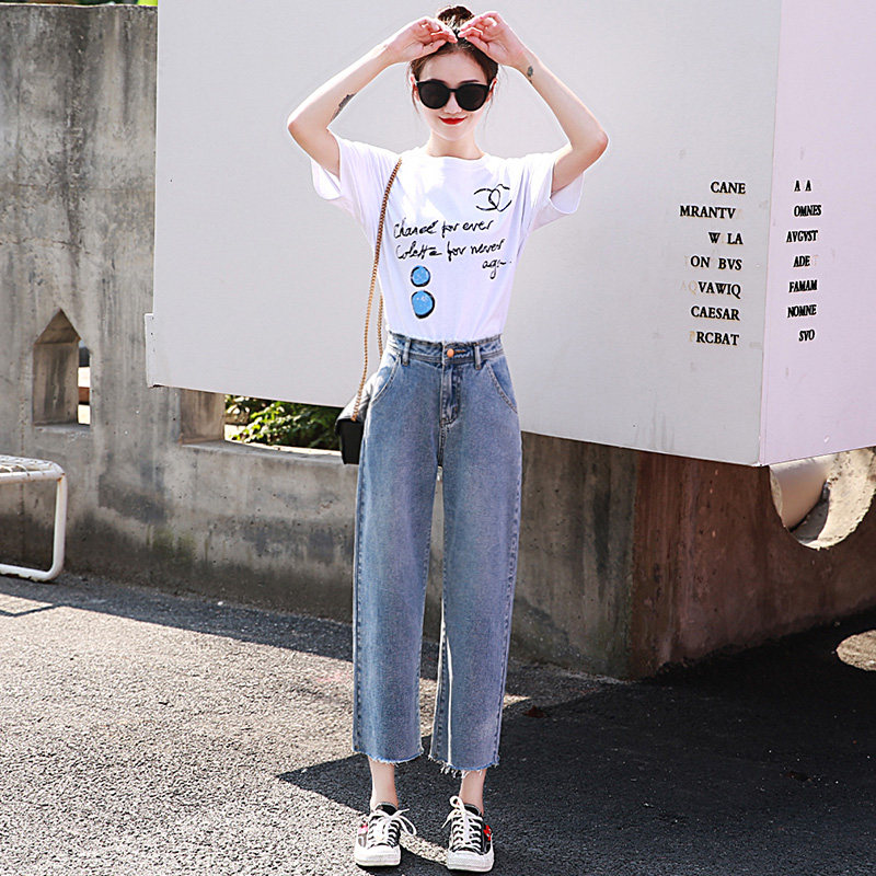 泫雅2020春夏新款高腰垂感牛仔裤 pstylejeans牛仔裤