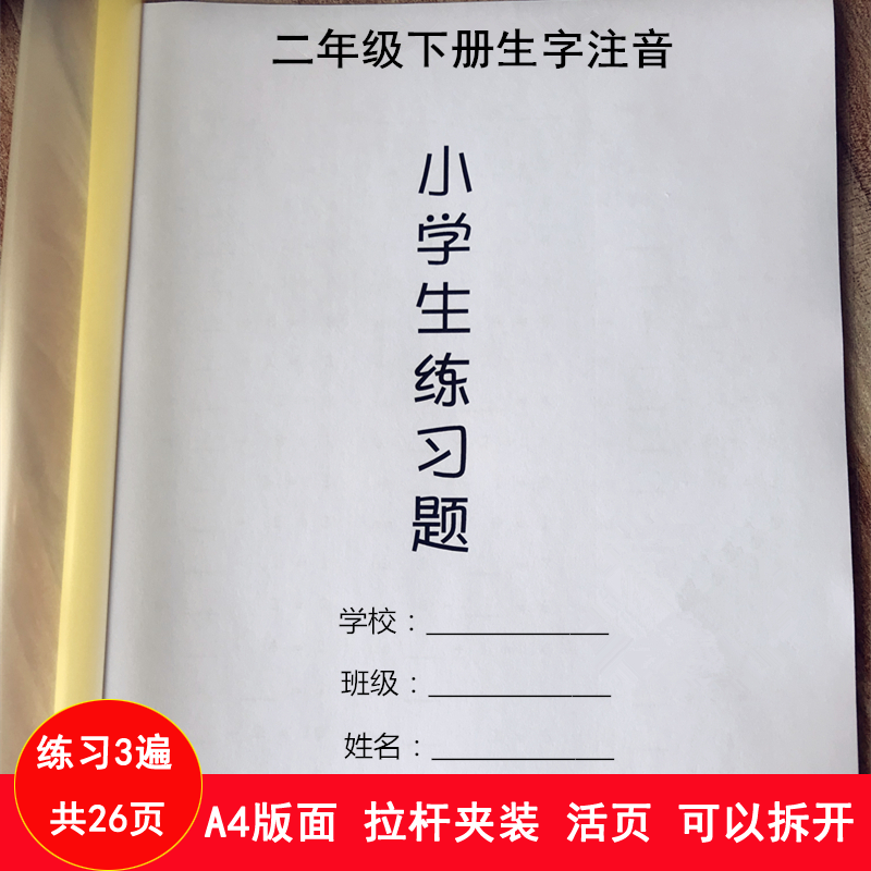 新人教版二年级下册语文识字表写字表生字注音专项拼音课业练习本