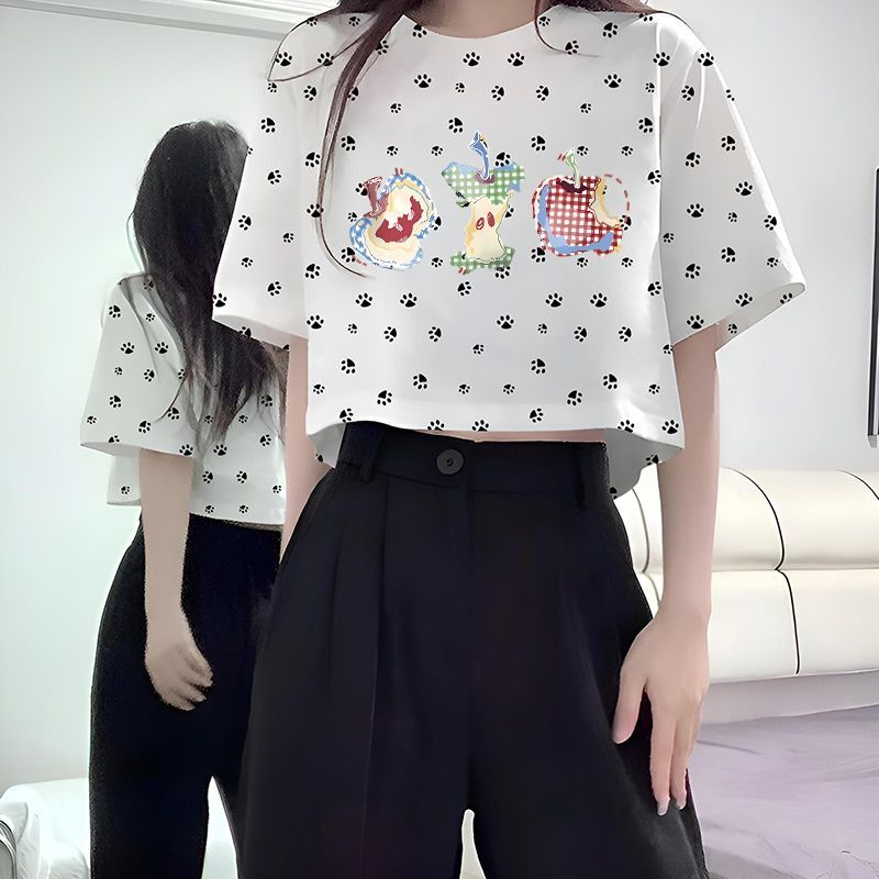 短款上衣设计感ins小众2025年新款高腰纯棉短袖t恤女款落肩夏百搭 - 图2