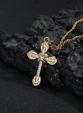 潮人十字架锆石吊坠项链男冷淡风