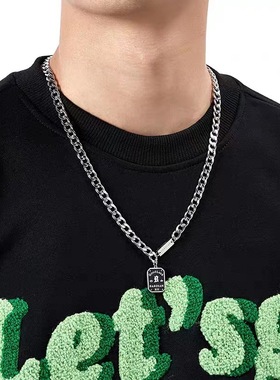 好运铭牌钛钢项链男女ins冷淡风