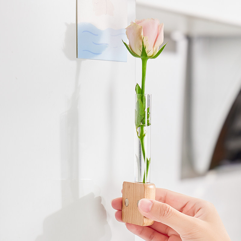 ins迷你原木色冰箱贴磁吸试管花瓶插花器创意装饰壁挂水培小花瓶 - 图1
