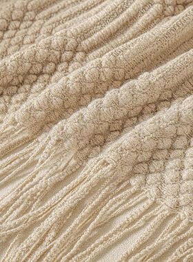 Khaki Gift Knitted Blanket with Tassels Chunky Vintage Luxur