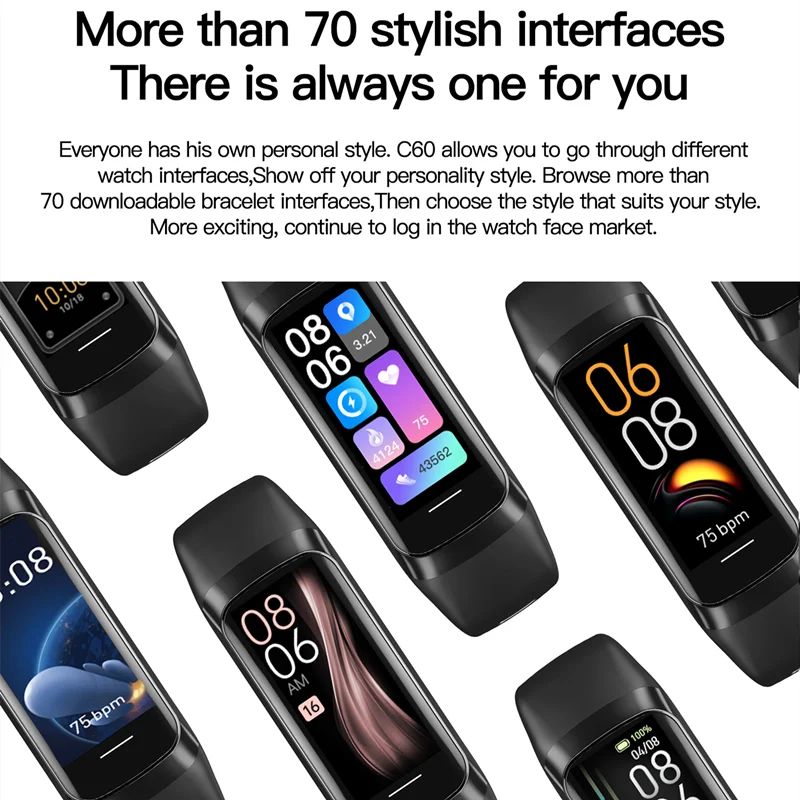 C60 Smart Bracelet Amoled Screen Heart Rate Blood Fitness Tr - 图1