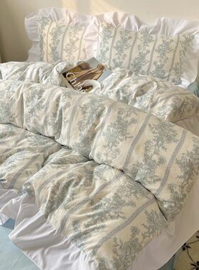 Korean Style Princess Floral Washed Cotton Bedding Set Vinta