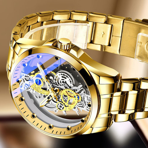 2023 Watch Men Skeleton Automatic Mechanical Watch Gold Skel - 图3