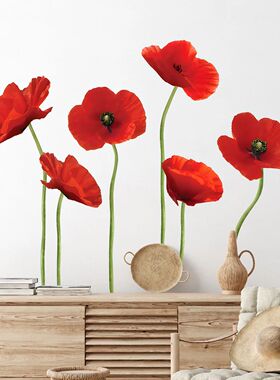 1pc Watercolor Red Flowers Wall Stickers for Children Room D