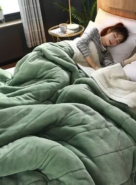 Coral Fleece Autumn Winter Warm Blankets for Bed 3 Layers Th