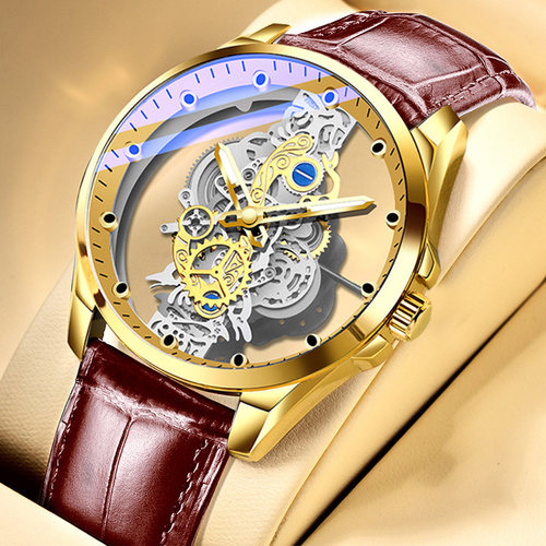 2023 Watch Men Skeleton Automatic Mechanical Watch Gold Skel - 图2
