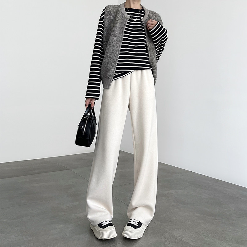 醋酸羊毛白色裤子女冬2025新款休闲小个子直筒加绒毛呢窄版阔腿裤,淘宝优惠券,粉丝福利购,淘宝优惠卷