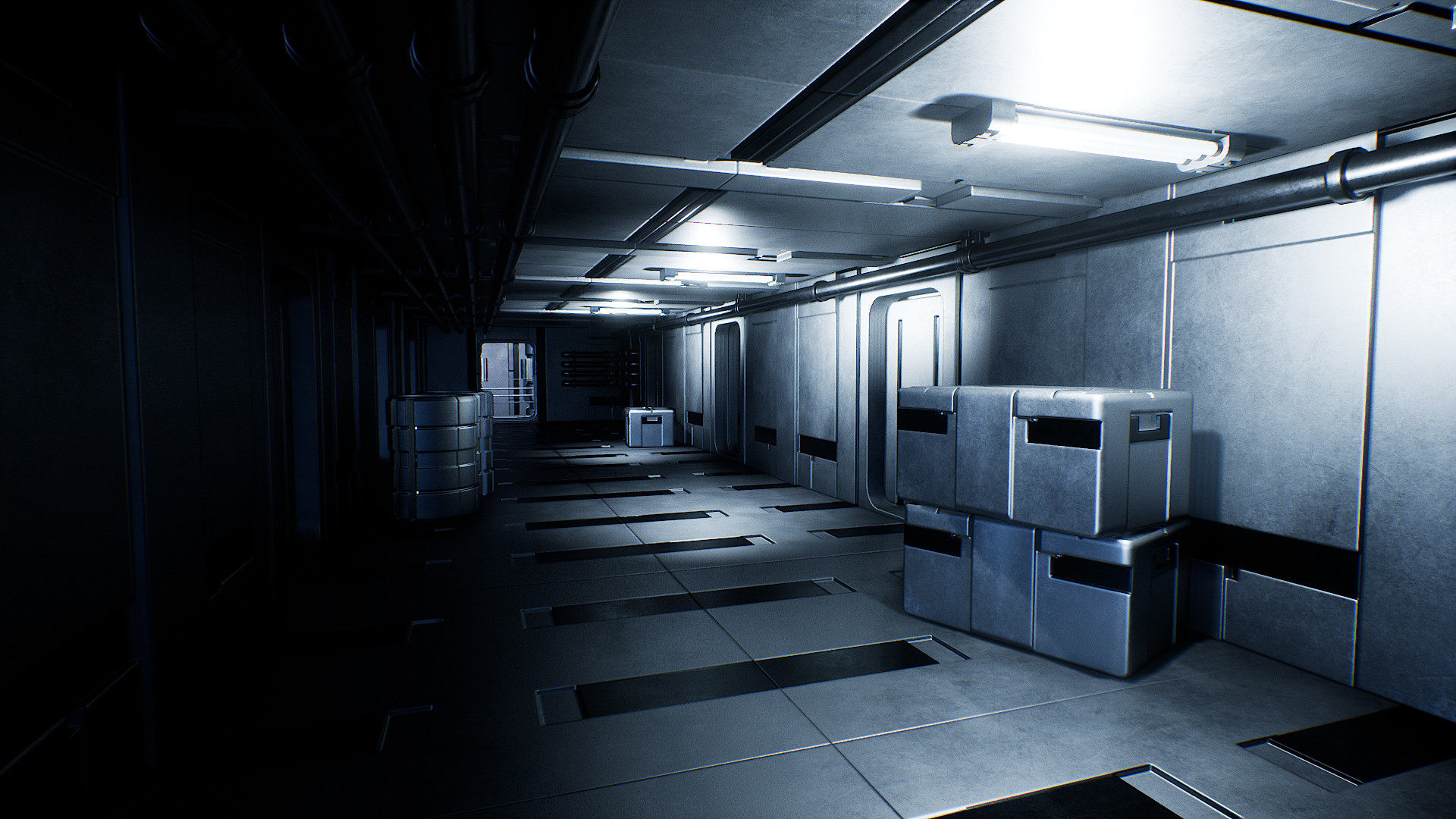 科幻金属风走廊过道办公场景 虚幻4 ue4 sci
