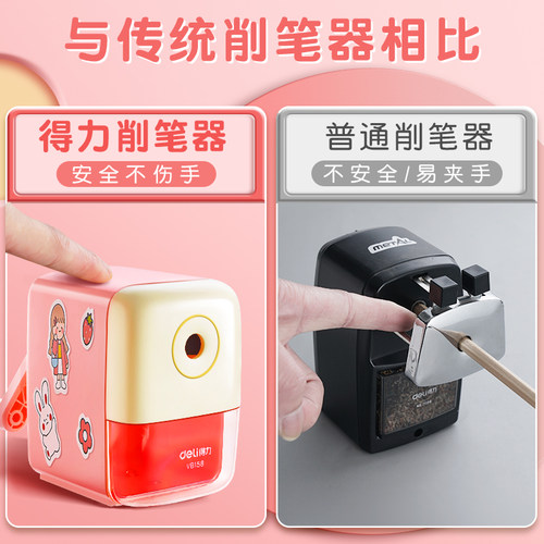 得力文具卷笔刀手摇式儿童小学生专用铅笔刀削笔机器自动进铅旋刨绞笔刀一年级幼儿园男女孩小型便携款 - 图3