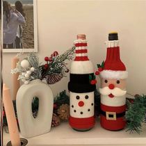 Small Red Book Co-ins cute Santa Claus knit Cup set Christmas decorations red wine Champagne bottle cover Christmas tree