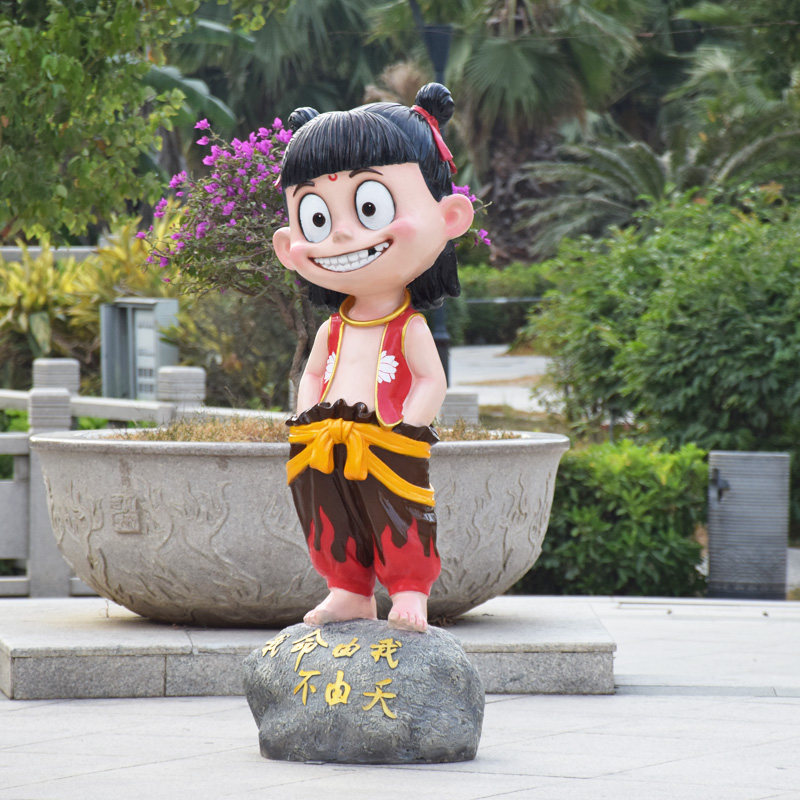 户外园林景观卡通人物雕塑大型玻璃钢哪吒摆件庭院商场装饰工艺品