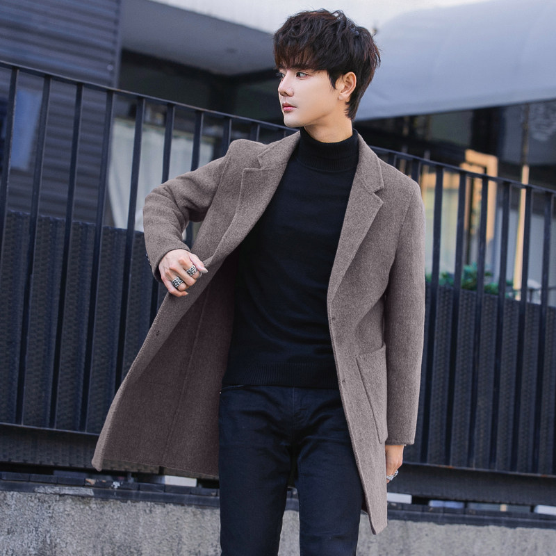 秋冬季男士双面中长款韩版羊绒大衣 匡锋毛呢大衣