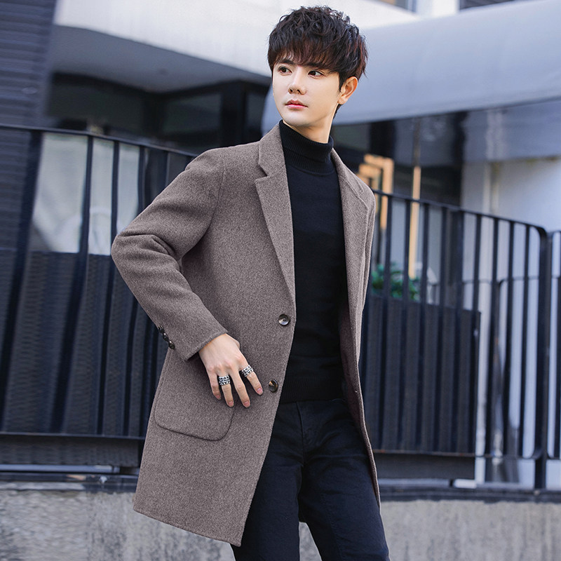 秋冬季男士双面中长款韩版羊绒大衣 匡锋毛呢大衣