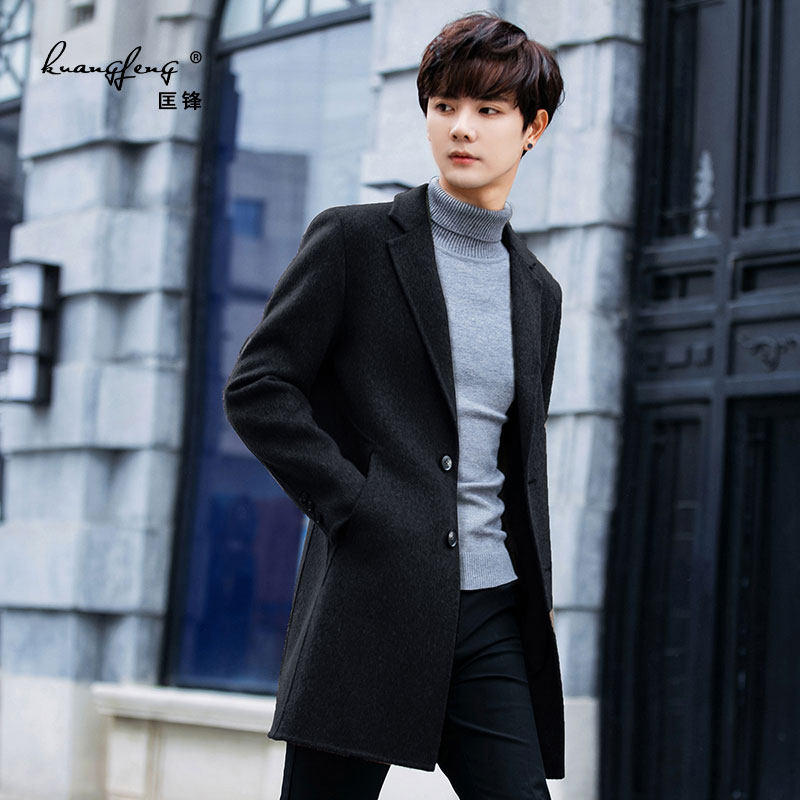 男装双面呢羊毛中长款韩版英伦风衣 匡锋毛呢大衣