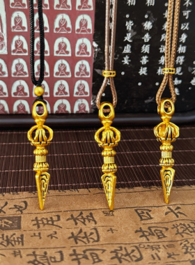 藏式黑金古法沙金錾刻金刚杵吊坠