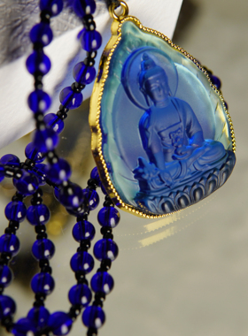 【药师如来·108佛珠·机制版蓝琉璃金边·挂件摩挲件】