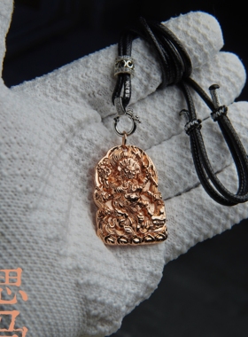 四臂玛哈嘎拉·紫铜冗层二次精抛·护佑挂牌·伸缩式密织皮绳