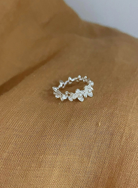 森系立体山茶花戒指女轻奢小众设计感网红同款超仙少女开口指环