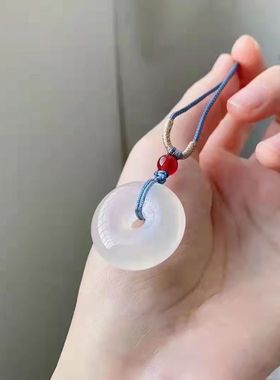 国潮新中式玉髓平安扣项链女款2024新款手工编织绳小众锁骨链配饰