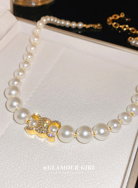 法式小香风镶钻珍珠项链轻奢小众高级感气质颈链2023新款爆款女款