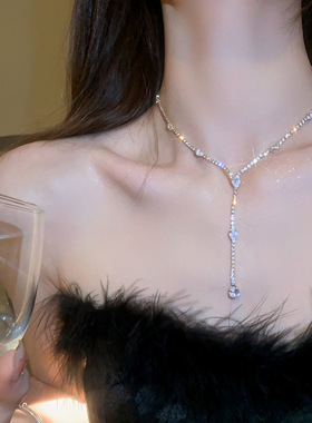 镶钻水滴锆石流苏项链女款2025新款轻奢小众高级感夏日锁骨链轻奢