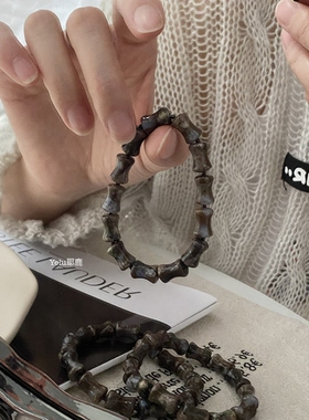 Yelu耶鹿天然蓝彩石竹节手串黑尖晶隔珠复古百搭款竹节手链男女