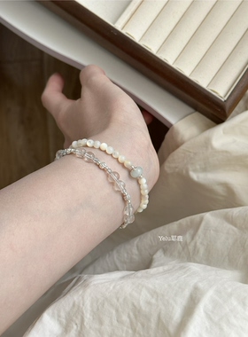 Yelu原创小众设计天然白水晶蓝托帕石手链s925银清透感百搭手饰