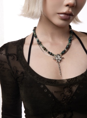 CIYAVENI复古鸢尾花绿松石锁骨链