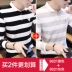 Áo thun nam dài tay có cổ áo 桖 mùa thu nam size lớn quần áo sọc cotton áo polo áo sơ mi mùa thu - Áo phông ngắn Áo phông ngắn