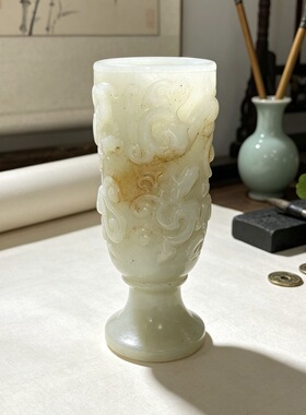 古玩旧藏老河磨玉高古玉仿古摆件包浆浑厚自然品完美玉器收藏酒杯