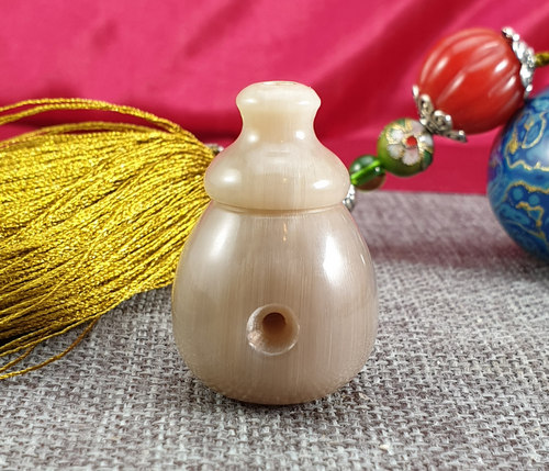 可爱胖墩款 天然白水牛角藏式三通佛头/纯手工一体式 文玩DIY配件 - 图0