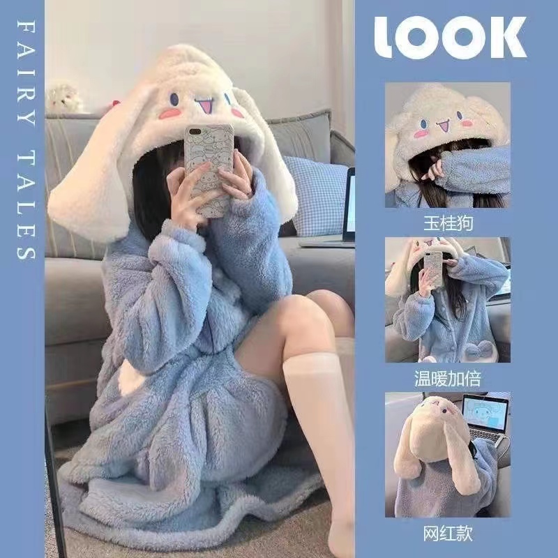 北极绒加绒保暖珊瑚绒玉桂狗鸭子大眼仔五角星睡袍家居服睡衣（北极绒保暖珊瑚绒玉桂狗鸭子大眼仔五角星睡袍家居服卡通睡衣）-第2张图片-提都小院