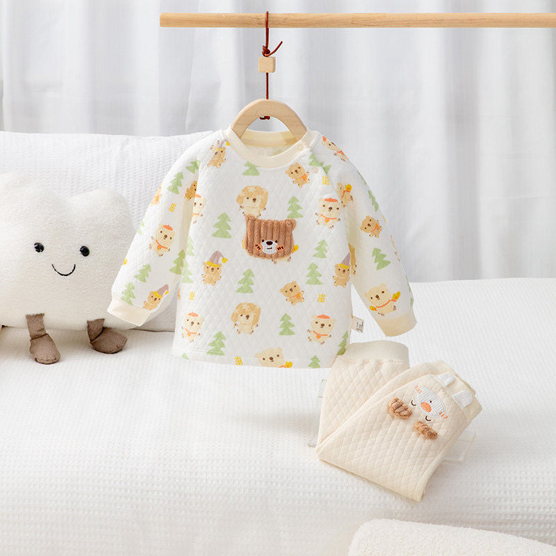 欢喜小熊婴儿内衣套装秋冬款男女宝宝三层夹棉衣服分体两件套秋装,淘宝优惠券,粉丝福利购,淘宝优惠卷