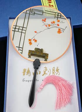 特价手工绣宫扇真丝双面刺绣扇子成品汉服配饰桑蚕丝古风团扇礼物