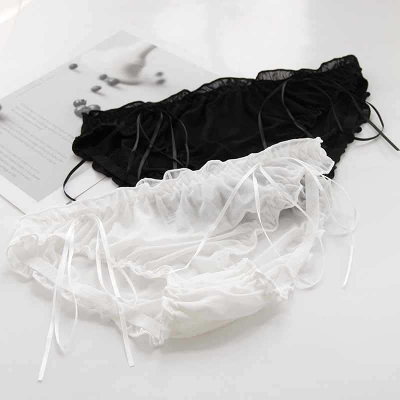 日系镂空伪娘男衣服中腰性感女装大佬用品蕾丝胖次cd变装内裤男 - 图1