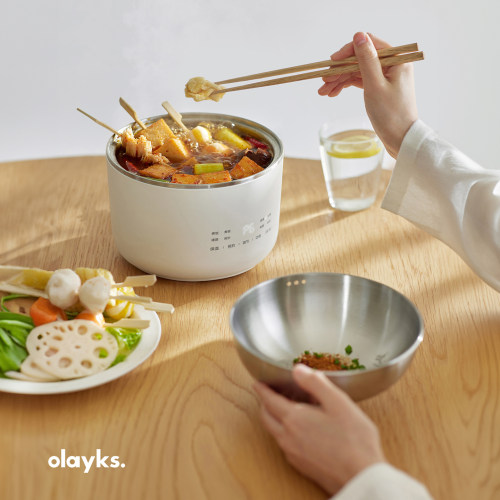 olayks立时小饭团一人食电火锅0涂层不锈钢一体式宿舍家用电煮锅 - 图3