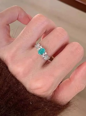 法式复古拉丝紫荆花帕拉伊巴戒指