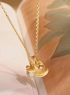 Vintage中古风拉丝铃铛松果项链