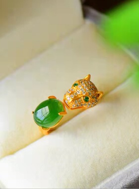 复古宫廷风纯银古法金豹子头戒指