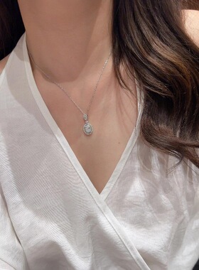 法式复古爆闪满钻椭圆鸽子蛋项链