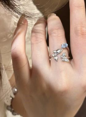 法式中古轻奢拉丝双生蝴蝶戒指