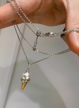 拉丝珍珠甜筒冰淇淋项链