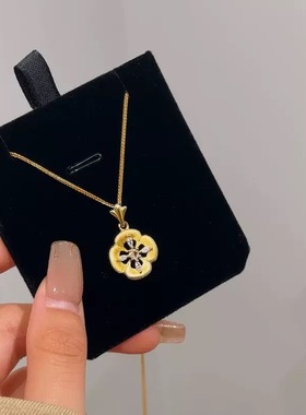 法式复古拉丝四叶草花朵项链女