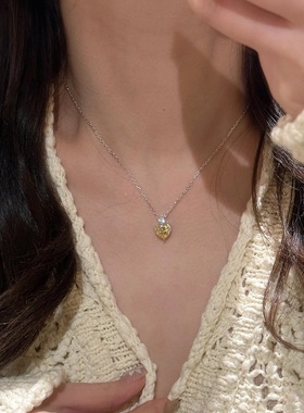 复古轻奢高级感水滴爱心黄钻项链