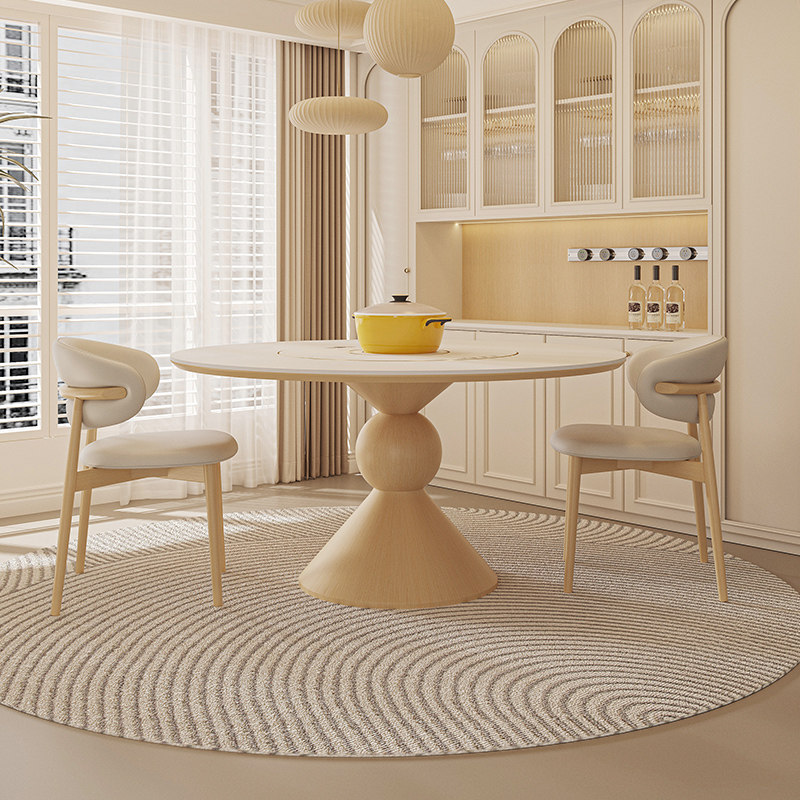 电磁炉圆桌内嵌电动转盘带暖菜板家用原木奶油风圆形实木岩板餐桌,淘宝优惠券,粉丝福利购,淘宝优惠卷