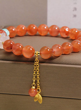 川料南红玛瑙手链女款轻奢小众高级感精致可爱小熊手串送闺蜜礼物